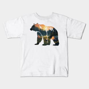 Bear Silhouette Forest Landscape - For Bear Lovers Kids T-Shirt